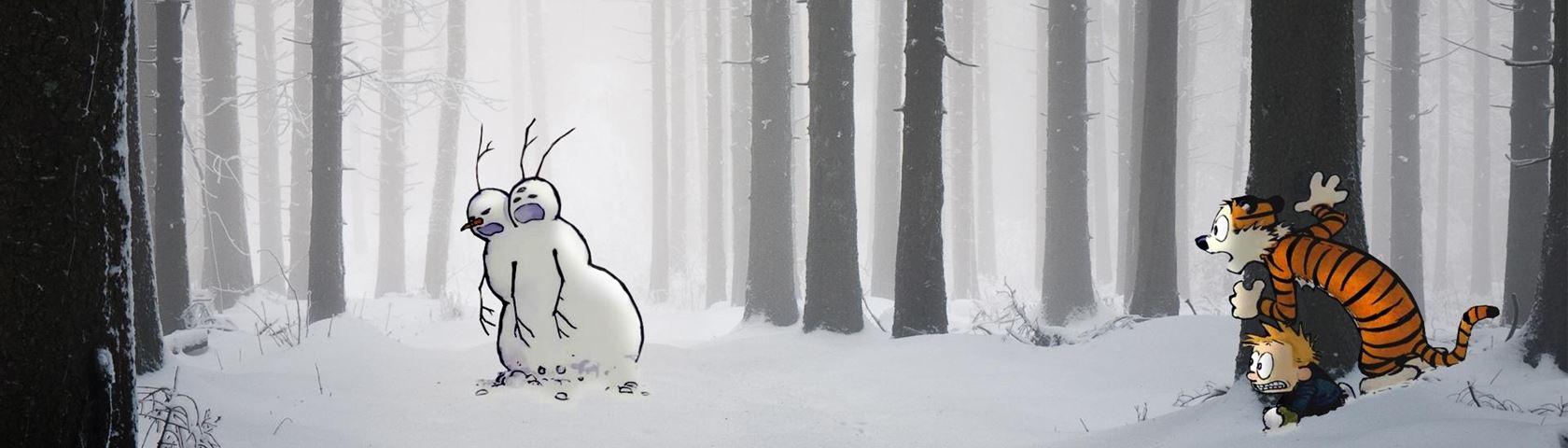 Calvin and Hobbes Chasing Snowmen