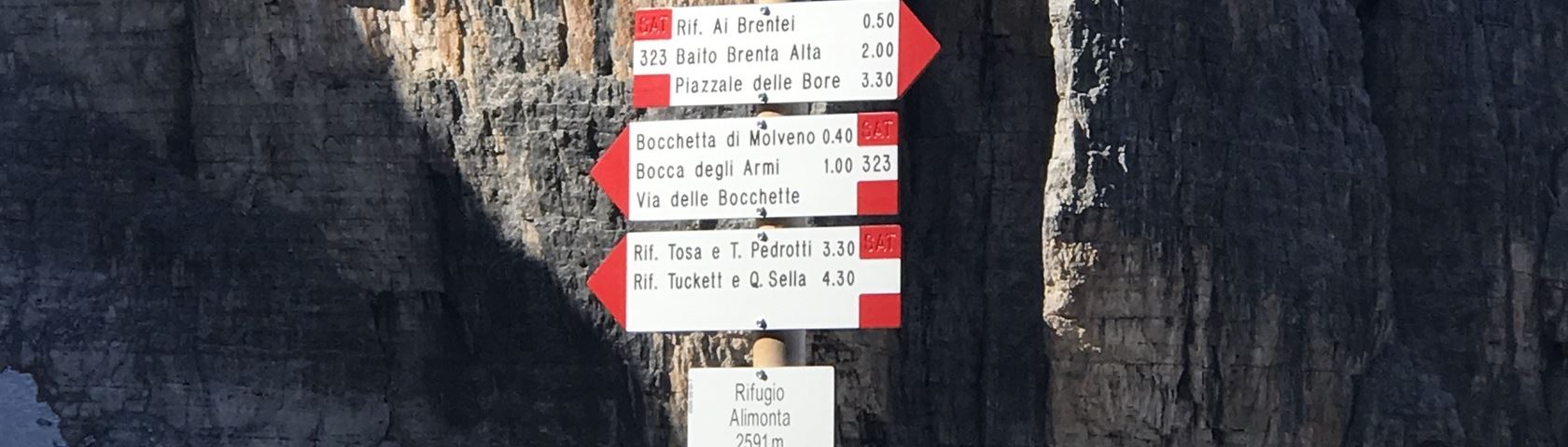 Trail signs in the Dolomites
