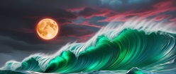 Sea Moon Waves Art Design