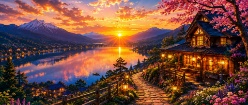 Peaceful Mountain Lake Sunset